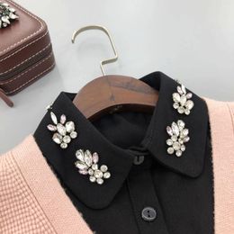 Bow Ties Black Beads Fake Collar For Women's Shirt Lapel Detachable Female Blouse Tops Removable False Fuax Cols