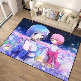 Blankets 2023 Anime Re: Zero Emilia Rem Ram Japan Cartoon Carpet Bathroom Outdoor Rug Kids Bedroom Kawaii Movie Floor Mat Living Room