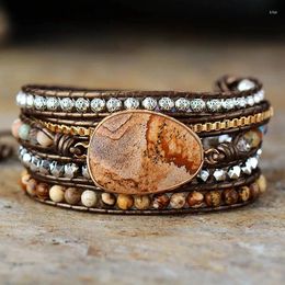 Strand Picture Stone 5 Circles Winding Leather Bracelet Europe And The United States Retro Jewellery Accessories