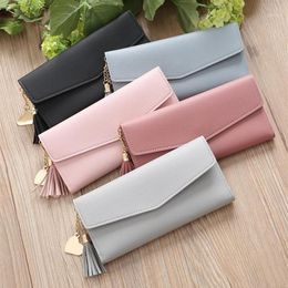 Womens Wallets and Purses PU Leather Long Wallet Solid Fringed Simple Fashion Multi-Functional Lychee Women's Purse and Walle249m