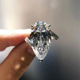 Choucong Simple Fashion Wedding Rings Luxury Jewellery 925 Sterling Silver Fill Pear Cut Large 3A Cubic Zircon CZ Diamond Gemstones 218m