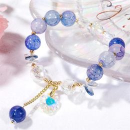 Strand Korea Natural Stone Love Lock Flower Pentagram Bracelet Bohemian Colorful Crystal Beaded Women's Jewelry 2023