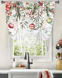 Curtain Christmas Poinsettia Balls Fir Leaves Window For Living Room Roman Curtains Kitchen Cafe Tie Up Short Drapes