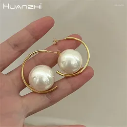 Stud Earrings HUANZHI Large Pearl C-shaped Hoop For Women Girl Simple Fashion Design Exaggerated Metal Party Jewelry Gifts