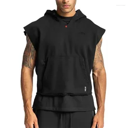 Men's Hoodies Mens Workout Hooded Tank Tops Bodybuilding Muscle Shirts Sleeveless Gym T-Shirts