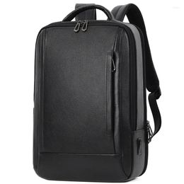 Backpack Fashion Men's Cowhide USB Charge Travel Back Packs Black 15.6 Inch Laptop School Bag Male Business Real Leather Daypack