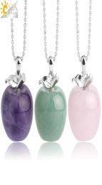 CSJA Suspension Apple Natural Stone Pendant Crystal Pendants Quartz Bead Necklaces Fashion Jewellery for Female Women Gift G046 A1810339