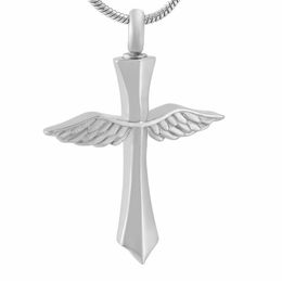 IJD8654 Stainless Steel Angel Wings Cross Urn Pendant Necklace Memorial Ash Keepsake Cremation Jewelry Filling Kit192V