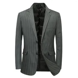 Men's Suits HOO 2024 Autumn And Winter Sports Leisure Windproof Blazer Fashion Simple Stripe Warm Down