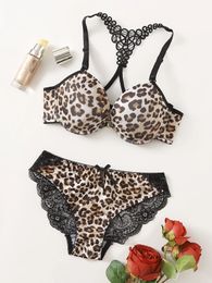 Bras Sets Pretty Design Fancy Lingerie Women 2 Piece Lace Underwear Clothing Leopard Print Bra Panty Camisole A3159 231202