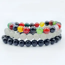 Strand 3pcs Natural Stone Bead Bracelet Set For Men's Colourful 8MM Crystal Elastic Rope Agate Luxury Jewellery