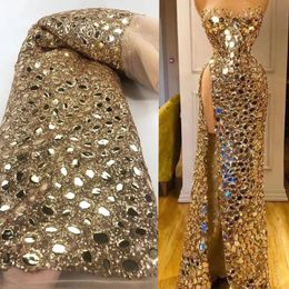 Fabric and Sewing Latest Gold African Lace High Quality Sequins Embroidery French Nigerian 5 Yards for Wedding Dress D4505 231201