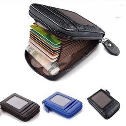 Card Holders Vintage Genuine Leather Men's Wallet Holder Blocking Zipper Money Pouch Protect Case Pocket Cover