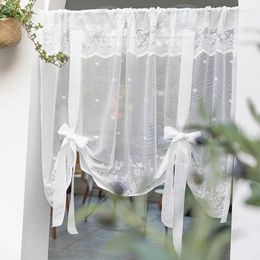 Curtain White Flowers Lace Balloon Curtains With Streamer Kitchen Drape Window Treatment For Bedroom Office Living Room Home Decoration