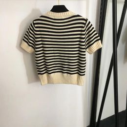 Women's Sweaters Half Sleeve 2023 Cashmere Women Knitted Pure Merino Wool Black And White Stripes Fashion O-Neck Top Pullover