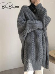 Women's Knits BlingBlingee 2023 Winter Thick Knitted Women Cardigan Coat Long Sleeve Open Front Loose Sweater Jacket Female Top Grey