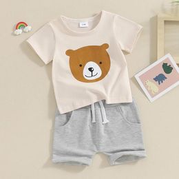 Clothing Sets Baby 2 Piece Outfits Bear Print Short Sleeve Shirt And Elastic Shorts Set For Toddler Girl Boy Cute Summer Clothes