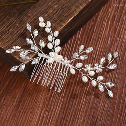 Hair Clips Simulated Pearl Tiaras Comb Wedding Bridal Accessories Crystal Hairband Clip Jewellery Stick Silver Colour Headpiece
