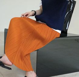 Skirts Girls Summer Japanese Orange Pleated Skirt Loose Thin Mid-length A-line Navyblue Women Smooth Soft Streetwear Ladies