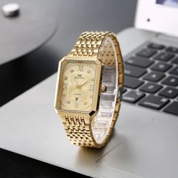 Wristwatches Square Men Gold Wrist Watches Date 2023 Top Business Stainless Steel For Male Clock Relogio Masculino