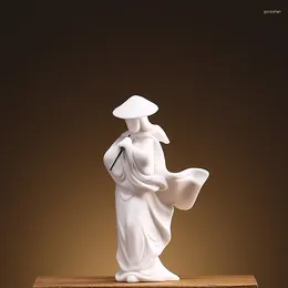 Decorative Figurines State Of Divinity Swordsman Chivalrous Expert Piping Ceramic Samurai Knight Statue Sculpture Chinese Zen Study Decor