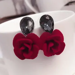 Stud Earrings Flower Classic Water Drops Crystal Red Rose Earring For Women Jewellery Bijoux