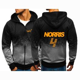 Weic Sudaderas con capucha para hombre 2023/2024 Nuevas sudaderas del equipo de carreras de Fórmula Uno de F1 Fans de Mclaren Lando Norris Chaquetas con cremallera con estampado de primavera y otoño Abrigo degradado informal