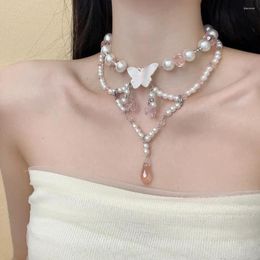 Choker Butterfly Tassel Imitation Pearl Women's Necklace Fashion Beaded Wedding Party For Women Jewelr 2023