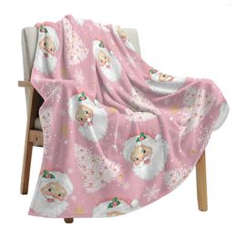 Blankets Christmas Pink Santa Claus Snowflakes Throw Blanket Soft Plush Warm Sofa Holiday Gifts