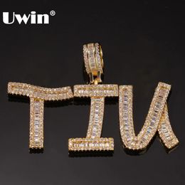 Pendant Necklaces UWIN Custom baguettecz Initial Letters Necklace Words Name With 4mm CZ Tennis Chain Full Iced Cubic Zirconia Jewellery 231201