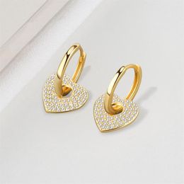 Stud Earrings 925 Sterling Silver Big Heart Shape Drop Earring Piercing Pendiente Luxury Crystal Pave Fashion Clips Jewellery Gift F266f