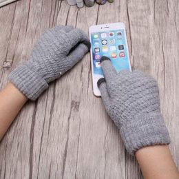 Women's Cashmere wool Knitted Gloves Winter Warm thick touch screen gloves Solid Mittens for Mobile Phone Tablet Pad