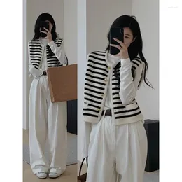 Women's Two Piece Pants Women Vest Three-piece Autumn Suit With Style Long-sleeved T-shirt Loose And Versatile Trendy White Casual
