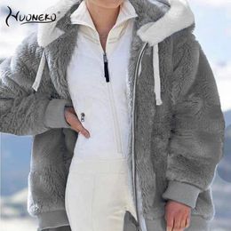 Women's Jackets Winter Women Plush Thicken Jacket Fashion Loose Warm Fleece Zipper Hooded Coats Faux Fur Parka Plaid Female Outwear WCO02 231201