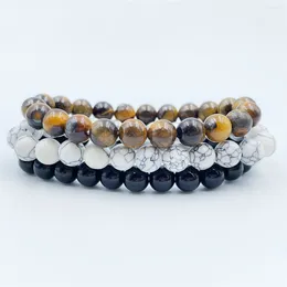 Strand 3-piece Natural Stone Beaded Bracelet For Men's Tiger Eye Fashion 8MM Crystal Elastic Rope Agate Bracelets 2023