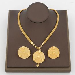 Necklace Earrings Set Trend Dubai Jewelry Round And Pendant 18k Gold Color Copper For Engagement Party Accessories