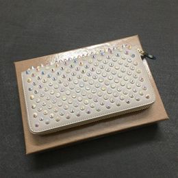 New Compare with similar Items Women and Men Long Style Wallets Panelled Spiked Clutch Bags Patent Real Leather Rivets ba174N