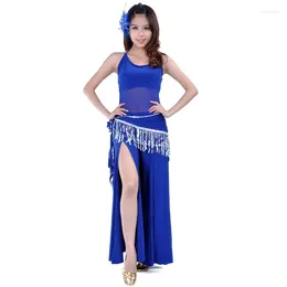 Stage Wear Semi-permeable Gauze Suspender Top Single-opening Straight Pants Wrinkled Waist Chain Belly Dance Suit 3piece