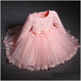 Girls Dresses Girl Princess Dress 1 Year Baby Baptism Banquet Clothes Spring And Autumn Long Sleeve Lace New Party Kids Drop Delivery Dhdxb
