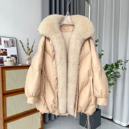 Women s Vests Winter Large Fur Collar White Duck Down Coat Women 2023 Loose Oversized Jacket Thick Warm Luxury Snow Windproof Parkas 231202