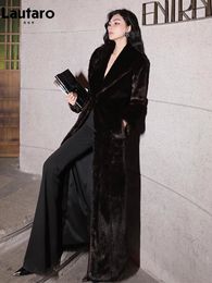 Women's Fur Faux Lautaro Autumn Winter Long Thick Warm Mink Coat Women Shawl Collar Soft Maxi Elegant Fluffy Furry Overcoat 2023 231201