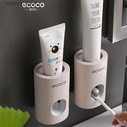 Toothbrush Holders ECOCO Automatic Toothpaste Dispenser Holder Bathroom Accessories Set Toothbrush Holder Toothbrush Wall Mount Rack Q231202