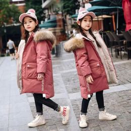 Down Coat Winter Girl Child Jacket Big Kids Thick Warm Long Coats Hooded Fur Collar Heavy Cotton Outerwear Children Cold Parka Snowsuit 231202