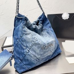 Womens Luxury Designer Wash Denim Blue Gradient 22 Shopping Bags Large Capacity Luggage With Silver Metal Hardware Matelasse Chain Shoulder Handbags Pouch 36CM