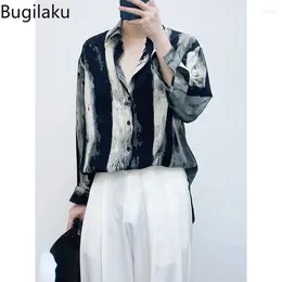 Men's Casual Shirts Bugilaku Retro Ink Printed Long Sleeved Shirt For Spring And Autumn Korean Version Loose Design Feeling Niche