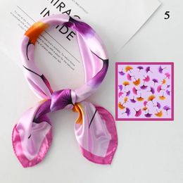 Scarves 50 50cm Floral Print Satin Silk Scarf Butterfly Square Head Neck Hair Tie Band Neckerchief Hijab Small Shawls