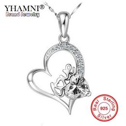 YHAMNI Fashion Women's 100% Real 925 Sterling Silver Necklace Set Cubic Zirconia Heart CZ Pendant Necklace for Women D01412042