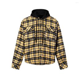 Men's Jackets Double Wear Checkerboar Patchwork Hooded Shirts For Men Streetwear Y2k Baggy Ropa Hombre Clothes Oversized Autumn Coat