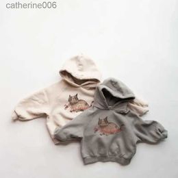 Clothing Sets HoneyCherry Casual Baby Hooded Sweatshirt Cute Cartoon Thin Fleece Sweatshirt Kids Clothes GirlsL231202