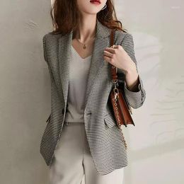 Women's Suits Women Blazer Jacket Plaid Loose Chic Spring Autumn Fashion Casual Elegant Business Formal Office Work Wear Black